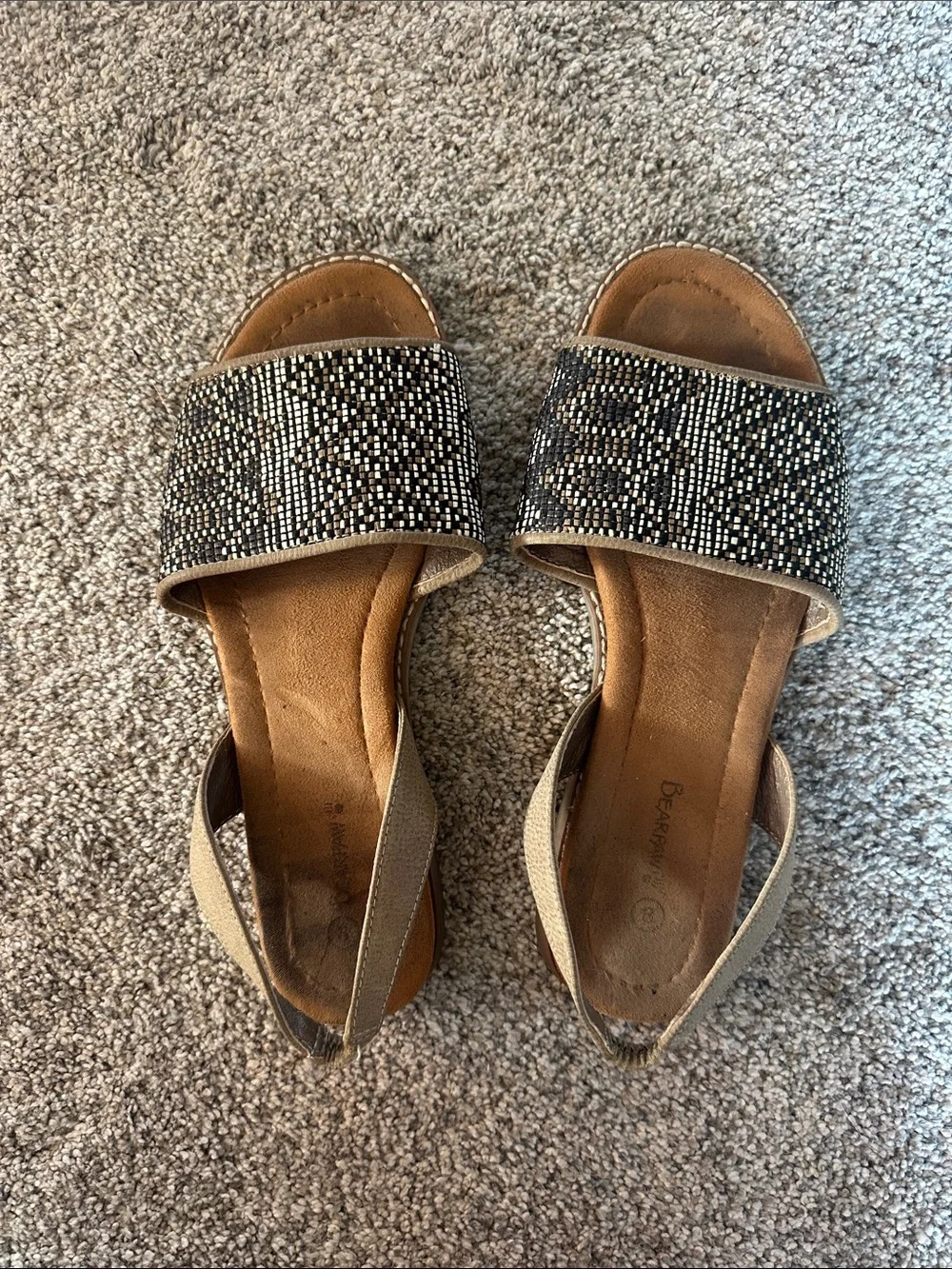 BearPaw Black and Beige Sandals
